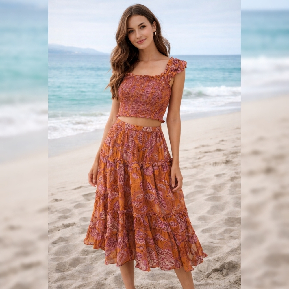 House Of Harlow 1960 2 Piece Ruffled Pink and Orange Top